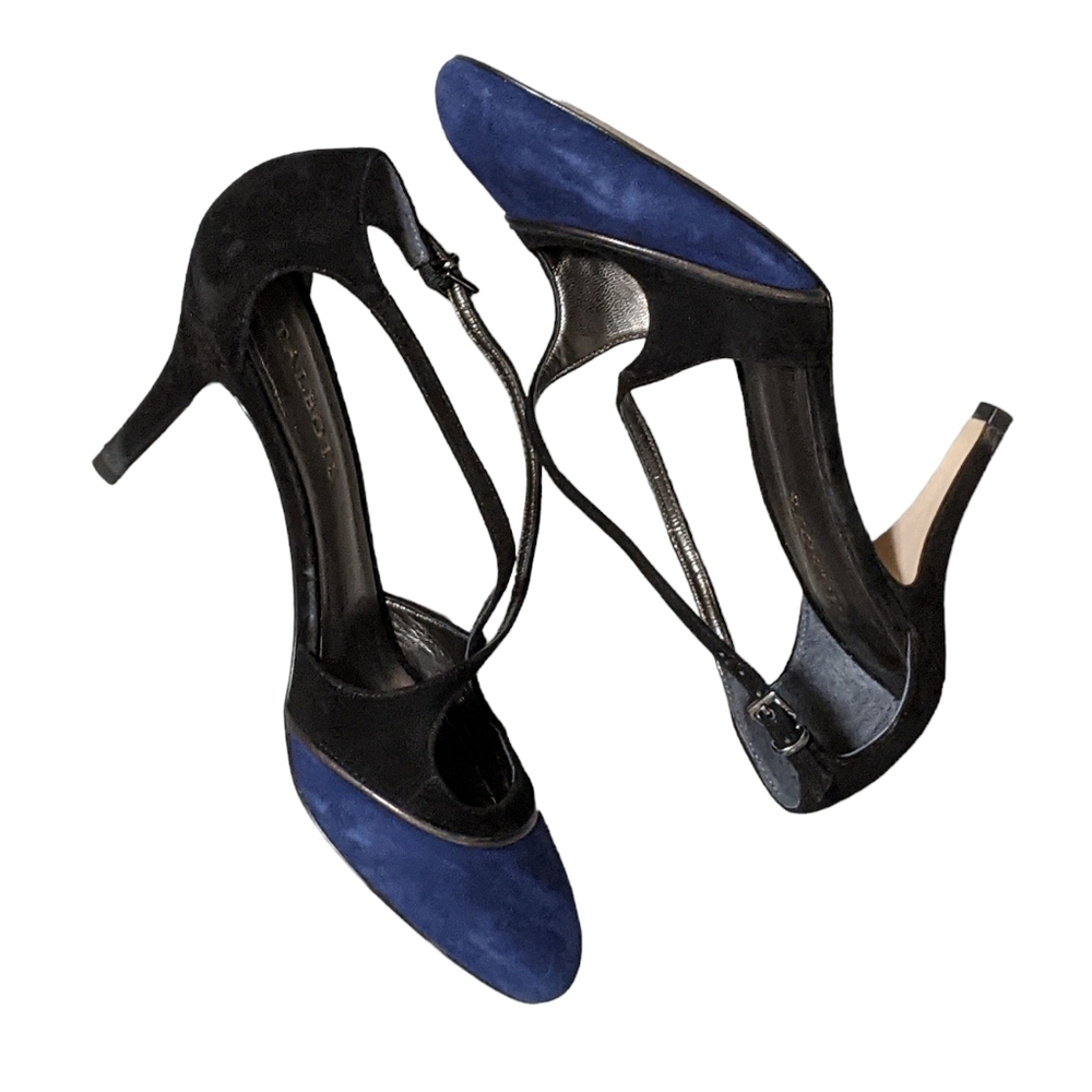 Talbots criss cross strappy 2 color heels pumps blue black size 7.5B - Picture 3 of 11